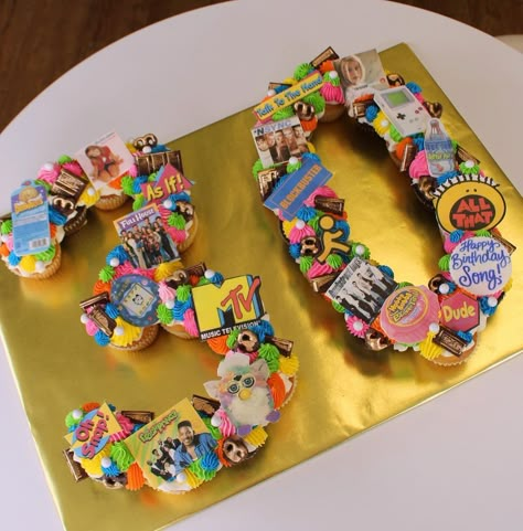 90s Theme Party Cake, Early 2000s 30th Birthday, 90s Theme Treats, 1990s Birthday Cake, 90s Bday Cake, 90s Theme Dessert Table, Y2k 30th Birthday, 90s Nickelodeon Party, 90s Birthday Cake Ideas