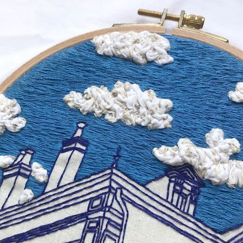 Fukanō Kanō | Embroidery on Instagram: “Happy Monday! Happy July! Blue sky and textured clouds! 💙☁️💙 . . . . . . #fukanokano #embroidery #embroideryart #embroideryhoop…” Clouds Embroidery, Embroidered Clouds, Embroidery Clouds, Sky Embroidery, Cloud Embroidery, Diy Embroidery Designs, Happy July, Sky And Clouds, Happy Monday