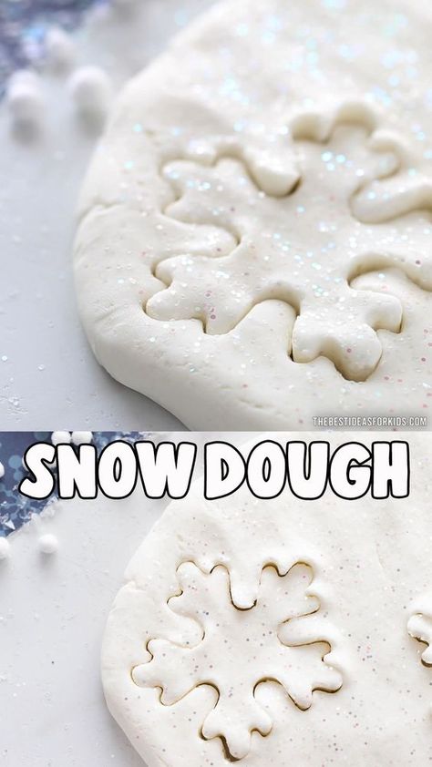 Snow Dough - make this soft snow dough recipe! Such a fun dough to make with kids! Paper Flower Ideas, Snow Dough, Preschool Christmas Crafts, Winter Activities For Kids, Winter Preschool, Winter Crafts For Kids, Daycare Crafts, Preschool Christmas, Flower Ideas