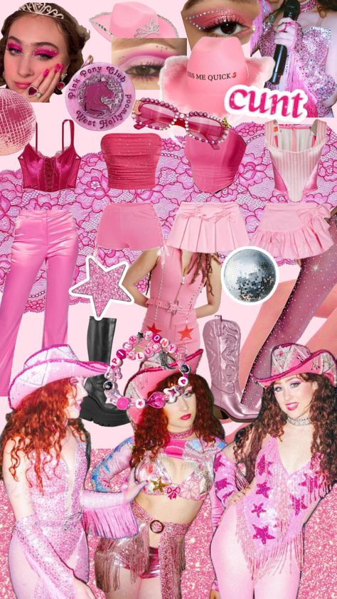 pink pony club outfit moodboard!! #pinkponyclub #chappellroanaesthetic #chappellroan #pinkponycluboutfit Bachelor Party Planning, September Wallpaper, Hot Pink Outfit, Clubbing Outfit, Pink Pony Club, Birthday Club, 26th Birthday, Pony Club, Club Outfit