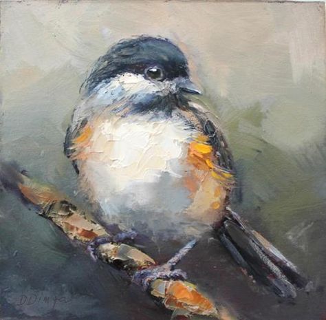 Painting On Cardboard, Chickadee Bird, Bird Canvas, Animal Wall Decor, Colorful Abstract Art, Bird Wall Art, Framed Abstract, Acrylic Oil Painting, Handmade Oil