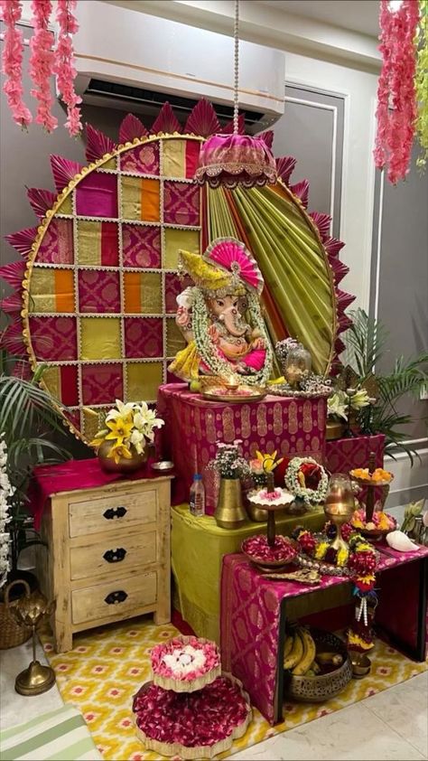 At last, the eagerly awaited Bappa setup is here! It’s been a week of hard work, visualizing, and conceptualizing this beautiful arrangement for Bappa, and he’s finally here for his annual visit. The entire decoration exudes grace and devotion. 🙏🌟 #GanpatiBappa #FestiveDecor #AnnualVisit Please do let me know how you all liked the warm welcome for Bappa. May Bappa bless you all abundantly. Show your love and seek blessings from Bappa - GANPATI BAPPA MAURYA 🙏❤️ #ganeshutsav #ganpatidecoration Ganpati Bappa Theme Decoration, Beautiful Ganpati Decoration, Ganpati Pooja Decoration At Home, Ganesh Chaturthi Decoration Ideas For Home, Gangaur Decoration Ideas, Innovative Ganpati Decoration Ideas, Home Ganesha Decoration, Ganpati Decoration At Home 2023, Ganpati Decoration At Home 2024