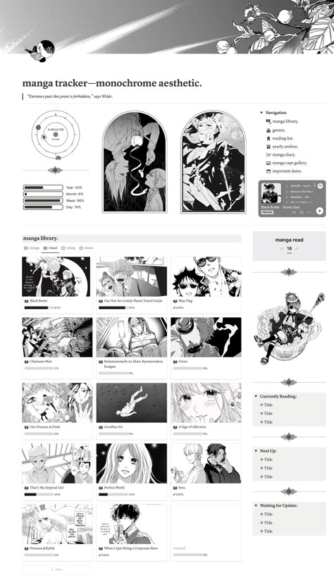 . #Notion_Pfp_Aesthetic #Anime_Notion_Icons #Manga_Tracker_Notion #Notion_Manga_Template Anime Notion Icons, Manga Tracker Notion, Notion Manga Template, Website Template Ideas, Notion Bookshelf Template, Manga Tracker, Library Notion, Gamify Your Life, Notion Journal