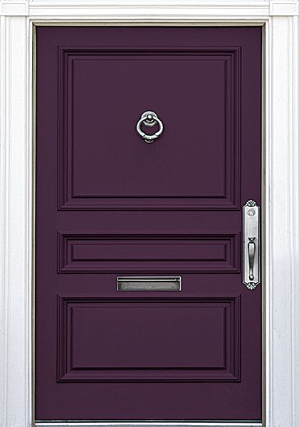 Love this color! 275269 - Modern Masters Front Door Paint Eggplant Front Door Color, Dark Purple Front Door, Scripture Door, Modern Masters Front Door Paint, Door And Trim Paint, Purple Front Door, Purple Front Doors, Front Door Paint, Exterior Door Colors