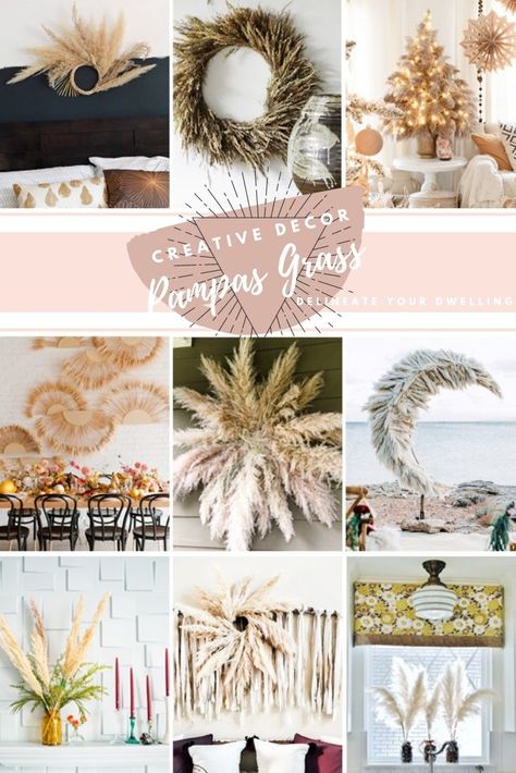 Learn 13 Creative ways to Decorate with Pampas Grass! These dried ornament grasses are gorgeous statement pieces not only in your yard, but also in your home. See how to make wreaths, arrangements and even Christmas Trees with them. Delineate Your Dwelling Decorate With Pampas, Paper Cactus, Boho Christmas Tree, Grass Wreath, Diy Home Accessories, Plant Crafts, Pampas Grass Decor, Grass Decor, Autumn Ideas