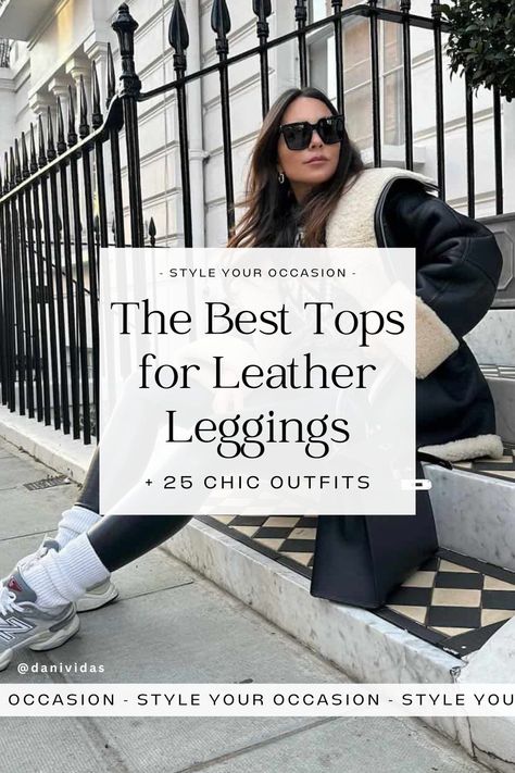 Best tops to wear with leather leggings. Leather leggings are a women’s fashion wardrobe essential, and we’re showing you the best tops to wear with leather leggings for summer, fall, spring, and winter. Discover how to style leather leggings with sweaters, blazers, sweatshirts, graphic tees, and more. For a night out, keeping it casual, heading to work, or going to a concert, we’ve got faux leather leggings outfit ideas for you. Chic outfits, casual outfits, classy outfits. Leather Leggings Outfit Fall, How To Style Leather Leggings, Black Leather Leggings Outfit, Sweatshirts Graphic, Leather Leggings Night Out, Taupe Leather Jacket, Style Leather Leggings, Style Faux Leather Leggings, Faux Leather Leggings Outfit