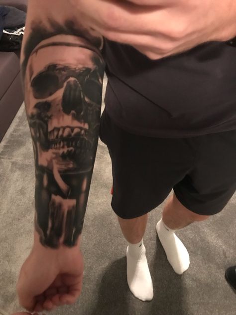 Skull Forearm Tattoo Men, Skull And Candle Tattoo, Forearm Skull Tattoo, Skull Forearm Tattoo, Skull Tattoo Sleeve, Skull And Candle, Lion Shoulder Tattoo, Underarm Tattoo, Satanic Tattoos