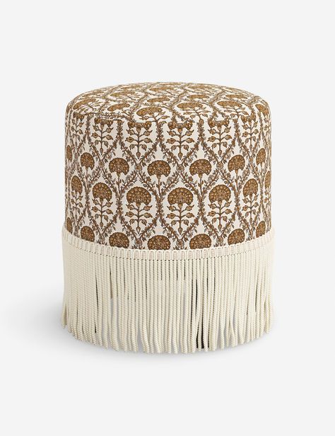 An ottoman lets you bring some flair to your design—so we say, bring it. This round ottoman features a fringe trim for a chic look that's set for charm. With bespoke upholstery you can style this accent piece in the perfect color and texture to bring the room together. Burled Wood Furniture, Disc Interiors, Accent Ottoman, Hollywood Homes, Bright Living Room, Long Lumbar Pillow, Lulu And Georgia, Round Ottoman, Outdoor Furniture Collections