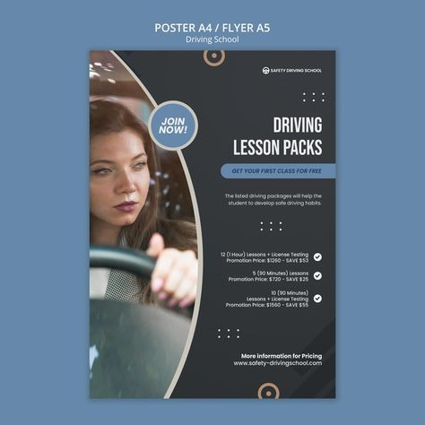 Vertical poster template for driving sch... | Free Psd #Freepik #freepsd #flyer #poster #car #school Car School, Female Driver, School Template, School Safety, Flyer Poster, Vertical Poster, Driving School, School Posters, Drive Safe