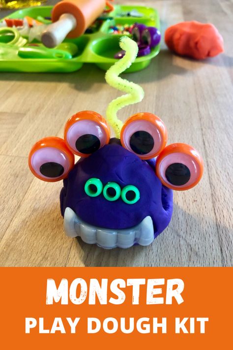 DIY Monster Play Dough Kit Play Dough Monster Kit, Halloween Play-doh Monster Kits, Monster Kit Playdoh, Make Your Own Monster Playdough, Play Dough Monsters, Halloween Playdoh Ideas, Monster Playdough Kit, Monster Making Activity, Make A Monster Kit