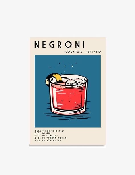 Doodle Techniques, Coffee Poster Design, Negroni Cocktail, Bohemia Design, Cocktails Vector, Cocktail Illustration, Bear Artwork, Food Wall Art, Cocktail Poster