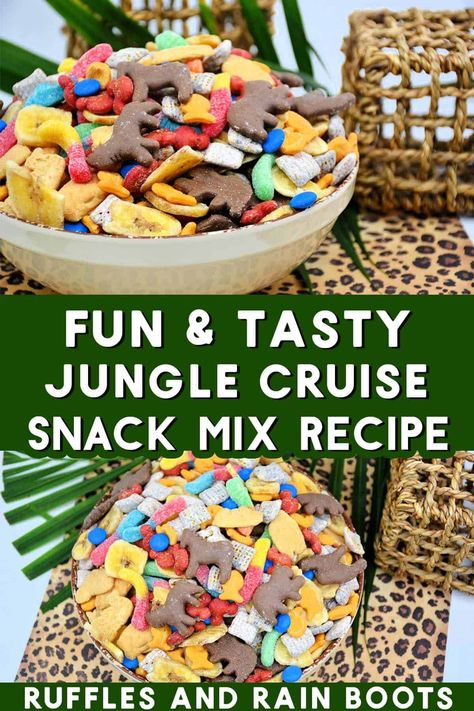 Jungle Animal Snacks, Jungle Themed Appetizers, Jungle Party Appetizers, Safari Trail Mix Jungle Theme, Rainforest Snacks For Preschool, Safari Party Snack Ideas, Classroom Movie Day Snacks, Vbs Jungle Theme Snacks, Jungle Themed Snacks For Kids