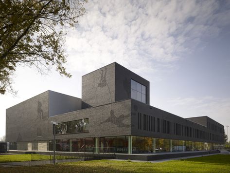 Gallery of Fontys Sports College / Mecanoo - 3 Mecanoo Architects, Brick Roof, World Architecture Festival, Black Brick, Sport Hall, Brick Architecture, Sports Complex, Brick Facade, Brickwork