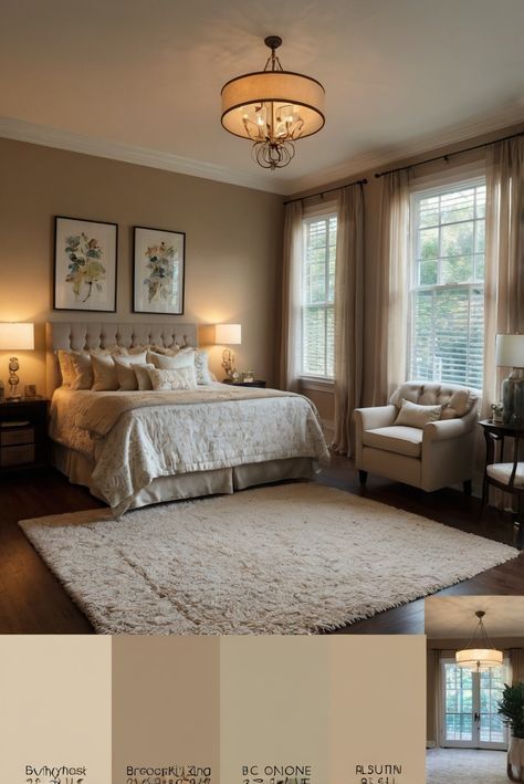 Discover the top choice for your bedroom in 2024 with BM Brookline Beige (HC-72). Find out why this color is a game-changer. #ad    Brookline Beige paint, Beige interior design, Neutral paint color, Beige wall paint #Colortrend #wallpaint2024 #color2024  #DIYpainting #DIYhomedecor #Fixhome Beige Accent Wall Bedroom, Bleeker Beige Benjamin Moore, Beige Bedroom Paint, Beige Wall Paint, Warm Beige Bedroom, Interior Design Neutral, Beige Interior Design, Beige Walls Bedroom, Beige Wall Paints