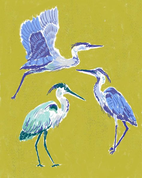 Day 24 of #peachtober21 is Bird. I knew I wanted to draw blue herons for this prompt because I used to live on a street named Heron Drive… | Instagram Street Murals Inspiration, Blue Sketches, Heron Illustration, Heron Art, Animal Art Prints, Herons, Just Beautiful, Bird Drawings, Bird Illustration