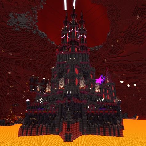 Minecraft Build in Crimson Empire Crimson Builds Minecraft, Minecraft Crimson Build, Minecraft Empire Ideas, Minecraft Building Ideas Nether, Nether Builds Minecraft, Nether Castle, Empire Minecraft, Minecraft Empire, Minecraft Amazing Builds