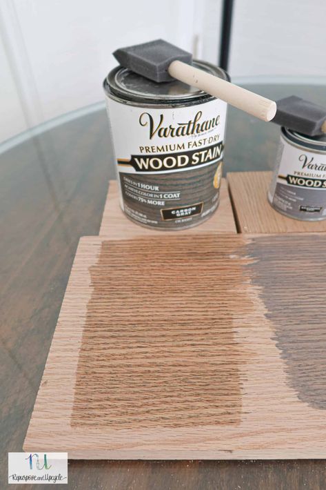 Varathane carbon gray on Oak wood Varathane Carbon Gray Stain, Finishing Stairs, Minwax Polyshades, Sealing Wood, Varathane Stain, Staining Wood Floors, Weathered Grey Stain, Grey Stained Wood, How To Varnish Wood