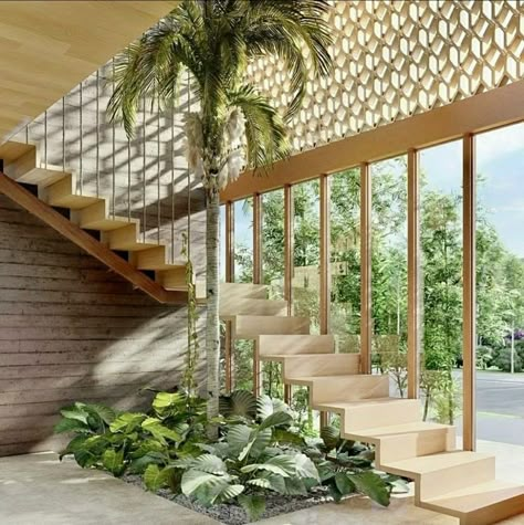 Mid Century House Interior, تحت الدرج, Outside Stairs, Staircase Interior Design, Staircase Design Ideas, Modern Tropical House, Architecture Design Process, Architectural Design House Plans, Modern Stairs