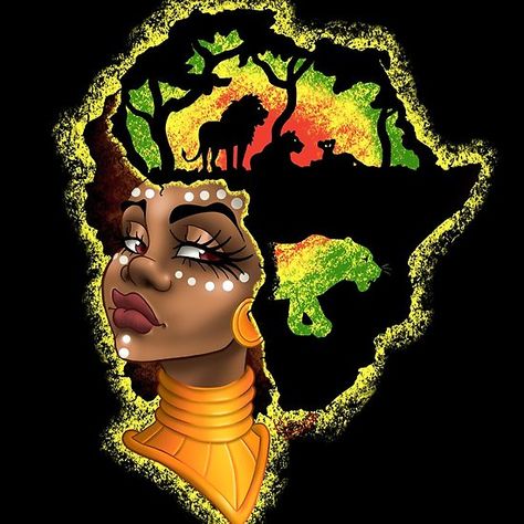 African Queen - Rasta / Africa version African Drawings, Rasta Art, Africa Tattoos, Africa Art Design, African Tattoo, Couple Black, Black Cards, African Women Art, Pic Art