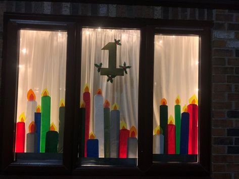 Candle Window Display, Window Advent Calendar, Window Advent Calendar Ideas, Advent Window Display Ideas, Christmas Advent Window Display, Advent Windows Ideas, Advent Window Display, Advent Window Ideas, Advent Calendar Window