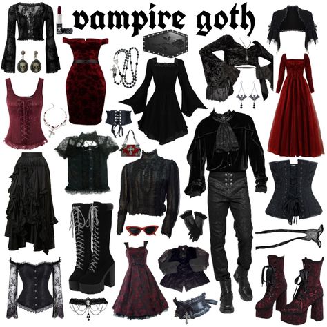 Chic Vampire Outfit, Vamp Inspired Outfits, Vampgoth Outfits, Vampire Outfit For School, Vampire Aesthetic Romantic, Vampire Concert Outfit, Romantic Vampire Outfits, 80s Vampire Outfit, Vampire Themed Outfits