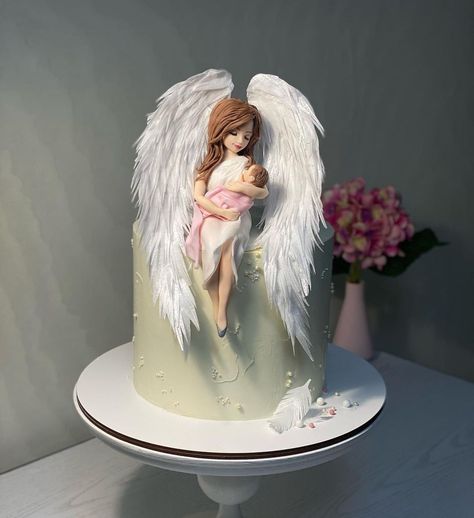 Angle Cake, Baby Shower Cake Designs, Red Satin Dress, Mehndi Designs Front Hand, Creative Cake Decorating, Angel Cake, Twin Mom, New Mothers, Mother And Baby