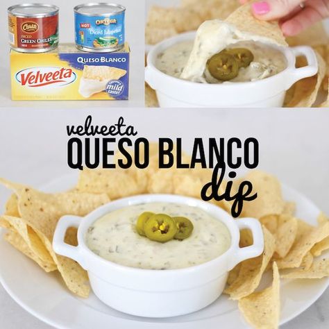 Velveeta Queso Blanco Dip, Velveeta Queso Blanco, Budget Friendly Casseroles, Queso Dip Velveeta, Queso Dip Crockpot, Queso Blanco Recipe, Queso Dips, White Cheese Dip Recipe, Velveeta Queso