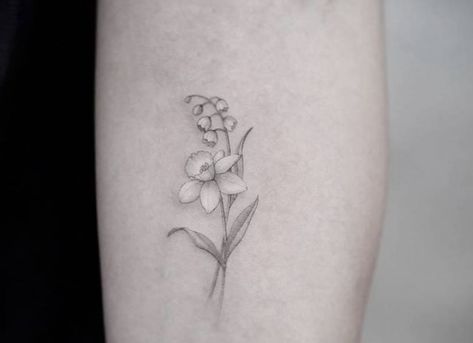 Daffodil Tattoo, Lily Of The Valley Flowers, Birth Flower Tattoos, Birth Flower, Tattoo Inspo, Mini Tattoos, Birth Flowers, Lily Of The Valley, Daffodils