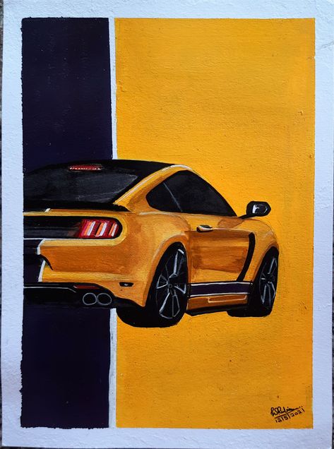 Mustang Canvas Painting, Sports Car Painting Canvas, Aesthetic Car Painting, Race Car Painting Canvas Easy, Car Painting Acrylic Easy, Art Cars Drawing Painting, Car Painting Ideas On Canvas, Mustang Car Painting, Easy Car Painting