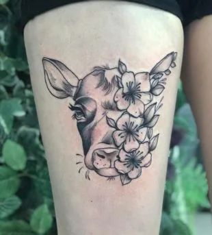 117 of The Best Vegan Tattoos | Round the World Magazine Vegan Tattoo Ideas, Cow Tattoos, Vegan Tattoos, Cowgirl Tattoos, Cow Tattoo, Tattoo Process, Lavender Tattoo, Mouse Tattoos, Vegan Tattoo