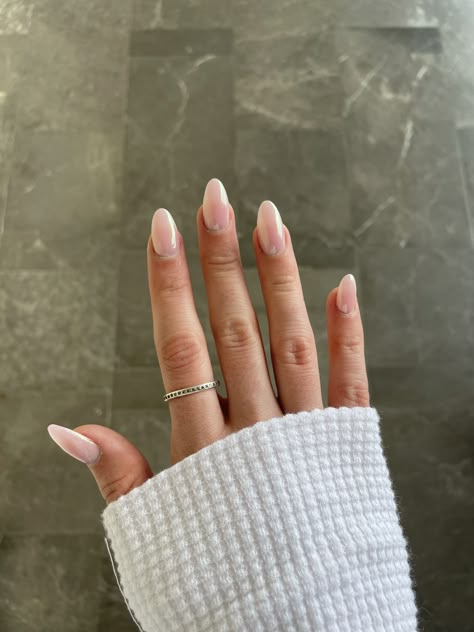 Light Pink Cream Nails, Light Pink Chrome Nails By Skin Tone Range, Light Pink Shiny Acrylic Nails, Pale Pink Acrylic Nails Almond, Light Pink Chrome Gel Nails, Light Chrome Almond Nails, Pink Clear Chrome Nails, Subtle Pink Chrome Nails, White Cream Nails Acrylic