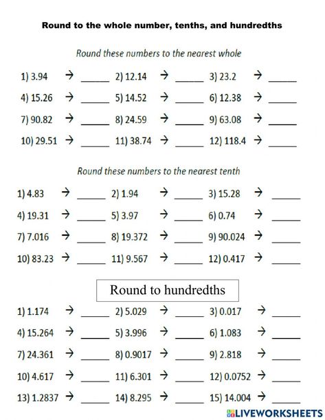 Rounding Decimals Worksheet, Subtracting Decimals Worksheet, Tenths And Hundredths, Fractions To Decimals Worksheet, Rounding Worksheets, Prewriting Worksheets, Rounding Whole Numbers, Teaching Decimals, Rounding Decimals