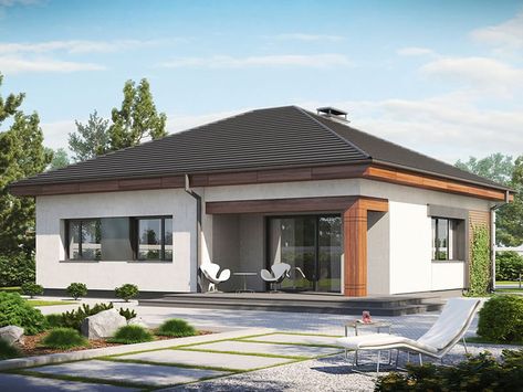 Casa parter cu 3 dormitoare vedere spate Bungalow House Plans One Level, Small House Living, Modern Family House, Archi Design, Rural House, House Plan Gallery, Bungalow House Plans, One Story Homes, Design Exterior