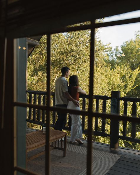 the sweetest cabin engagement session 🍾🏔️🌿 Cabin Birthday Photoshoot, Gatlinburg Engagement Photos, A Frame Cabin Photoshoot, Gatlinburg Couple Pictures, Couples Cabin Trip Aesthetic, Cabin Inspo Pictures, Cozy Cabin Photoshoot, Cabin Couple Pictures, Couple At Home Aesthetic