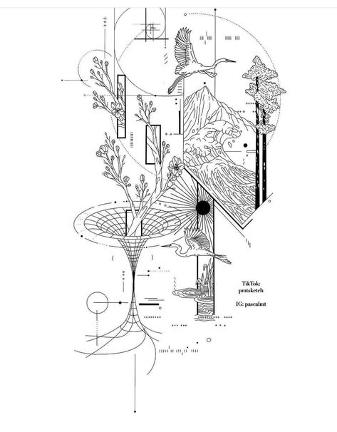 Cool Tattoo Concepts, Concept Art Tattoo Ideas, Geometric Concept Tattoo, Fine Line Concept Tattoo, Concept Back Tattoo, Nature Concept Tattoo, Concept Design Tattoo Ideas, Concept Tattoo Ideas Men, Blueprint Tattoo Technical Drawings