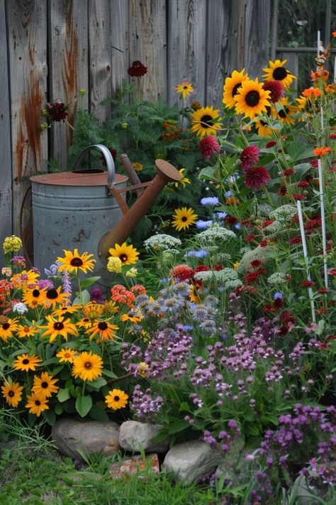 Use these 15 tips to see how to design and plant the perfect cottage garden. Includes tips on garden decor and planting schemes to complement them. Country Style Landscape Ideas, Cottage Flower Beds, Country Garden Ideas Rustic, Rustic Landscaping Ideas, Rustic Cottage Garden, Farmhouse Garden Ideas, Farmhouse Gardens, Ranch Garden, Cottage Garden Ideas