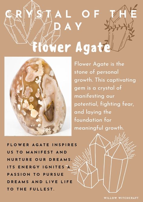 Flower Agate Crystal Meaning, Crystal Facts, Agate Crystal Meaning, Crystal Room Decor, Flower Agate Crystal, Crystal Room, Healing Spirituality, Magick Book, Crystal Guide