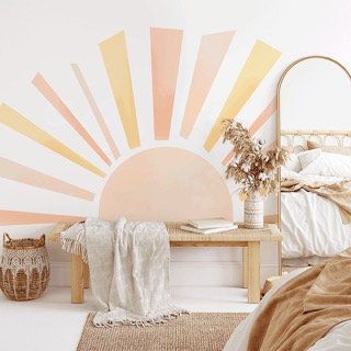 Boho Sunshine Room, Sunshine Wall Decals, Sunshine Wall Decor, Sunshine Painted On Wall, Sunshine Accent Wall, Gender Neutral Sunshine Nursery, Sun Nursery Wall, Ray Of Sunshine Nursery, Boho Sunshine Nursery Theme