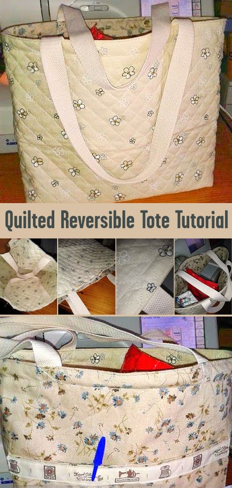 Quilted Tote Bags Tutorial, Pre Quilted Fabric, Purse Diy, Tote Tutorial, Tote Bag Pattern Free, Tote Bag With Pockets, Boho Tote Bag, Reversible Bag, Tote Bag Tutorial