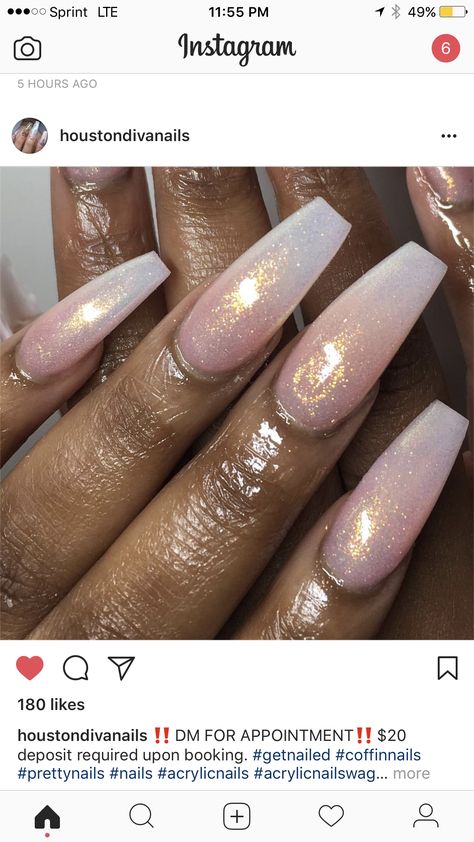 Nude Ombre Nails With Glitter, Champagne Nails Wedding, Glitter Ombre Nails Coffin, Bride Nails Wedding Elegant, Gold Ombre Nails, Beauty Basket, Glitter Fade Nails, Champagne Nails, White Chrome Nails