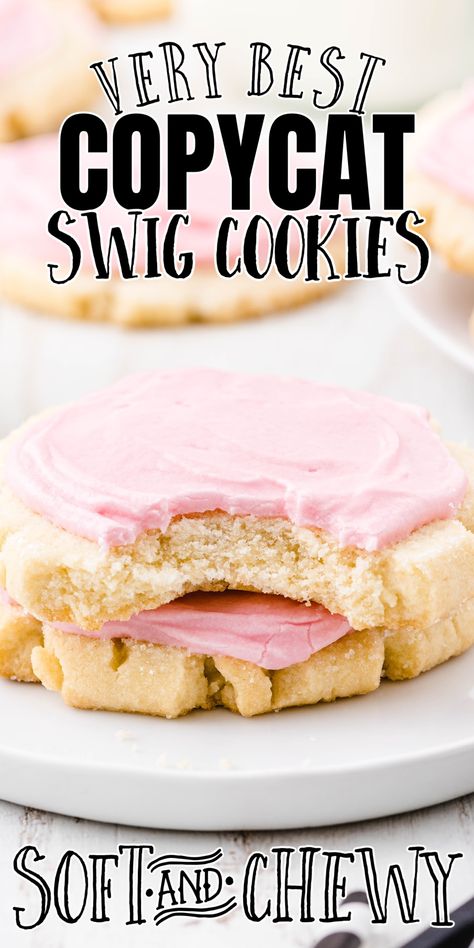 Somewhere between a soft sugar cookie and a shortbread is where you’ll find Swig Cookies. These rich, buttery cookies are thick, delicious, and topped with a creamy frosting. Swig Sugar Cookie Recipe, Swig Cookies, Swig Sugar Cookies, Soft Sugar Cookie, Fun Holiday Food, Tollhouse Chocolate Chip Cookies, Creamy Frosting, Soft Sugar, Soft Sugar Cookies