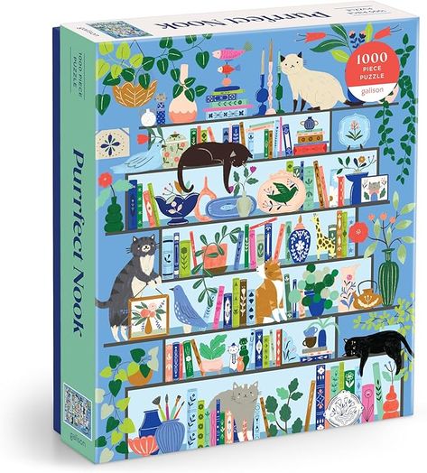 Amazon.com: Galison Purrfect Nook – 1000 Piece Jigsaw Puzzle Featuring Artwork of A Lively Cozy Shelf Made for Bibliophiles and Cat Lovers Alike : Galison, Waycott, Flora: Toys & Games Blue Game Room, Cats Walking, Flora Waycott, Books Poster, 2000 Piece Puzzle, School Library Ideas, 300 Piece Puzzles, Blue Game, Kids Work