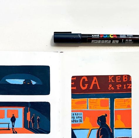 Bus Home, Pen Doodles, Moleskine Sketchbook, Posca Art, Comic Drawing, Art Diary, Sketchbook Pages, Paint Marker, Sketchbook Inspiration