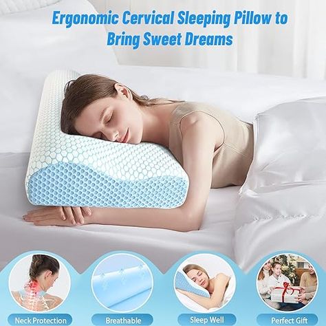 CloudBliss Memory Foam Pillow, Ergonomic Neck Contour Cervical Pillow for Neck and Shoulder Pain, Orthopedic Pillow for Neck Pain Relief, for Sleeping Side, Back, Stomach Sleepers - Blue, Standard #ad #Amazon #pillows Amazon Pillows, Neck Contour, Pillow For Neck, Cervical Pillow, Orthopedic Pillow, Cervical Pillows, Stomach Sleeper, Neck Pain Relief, Neck And Shoulder Pain