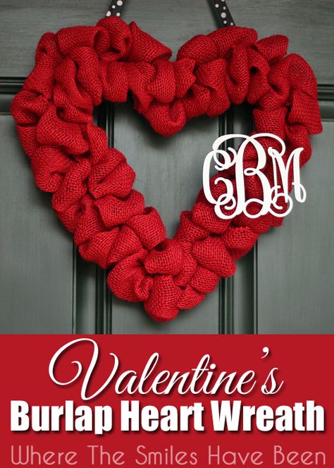 Valentine's Burlap Heart Wreath with Couple's Monogram. Such an easy way to decorate your home with your and your spouse's monogram! Burlap Heart Wreath, Saint Valentin Diy, Valentines Bricolage, Diy Valentine's Day Decorations, Couples Monogram, Unique Valentines Day Gifts, Diy Valentines Decorations, My Funny Valentine, Valentine Day Wreaths