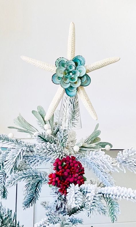 Starfish Christmas Tree Topper with Limpet Shells -  Christmas Decoration Beach Decor Ornaments Star fish Coastal Decor Starfish Tree Topper, Shell Tree, Beach Christmas Decorations, Coastal Ornament, Limpet Shell, Coastal Christmas Decor, Beach Theme Decor, She Sells Seashells, Tree Top