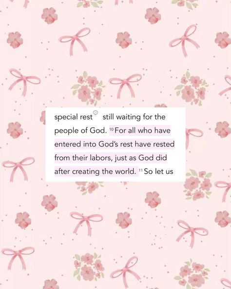 Loved today’s verse of the day on the Bible app: Hebrews 4:10! Work is important, but so is rest. God took the time to rest after a week of creation, so we should follow His example. This is your reminder to take some time to slow down and spend time with our Creator💗✨ • • • Bible verse, Christian, Christianity, Christian girl, Christian quote, Bible quotes, Jesus loves you Rest Bible Verse, Bible Verse Today, Rest Quotes, Today's Verse, Hebrews 4, Quotes Jesus, Todays Verse, Time To Rest, Christian Quote