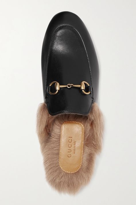 Black Princetown horsebit-detailed shearling-lined leather slippers | GUCCI | NET-A-PORTER Princetown Gucci, Loafers Men Outfit, Gucci Slippers, Gucci Princetown, Gucci Loafers, Florence Welch, Loafer Slippers, Gucci Fashion, Gucci Leather