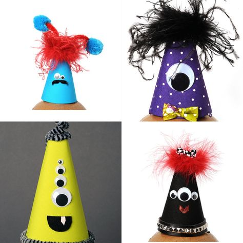 DIY Monster party hat ideas Silly Hats For Kids Diy, Monster Hat Diy, Little Monster Party, Funny Children, Crazy Hat, Diy Monsters, Crazy Hat Day, Silly Hats, Happy Hat