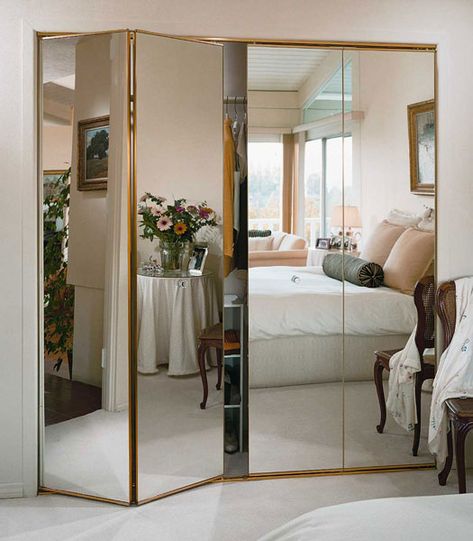 Bedroom Mirror Closet, Small Bedroom Mirror, Mirrored Closet, Mirrored Wardrobe Doors, Mirror Closet, Closet Mirror, Closet Door Makeover, Mirror Closet Doors, Armoire Dressing